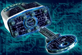 digital safety concept padlock in electronic environment